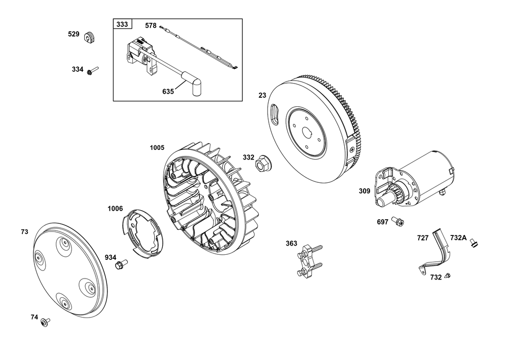 Flywheel, Ignition, And Starter Group Diagram and Parts List for 356777-0147-B5 200000 - 399999 Briggs and Stratton Engine